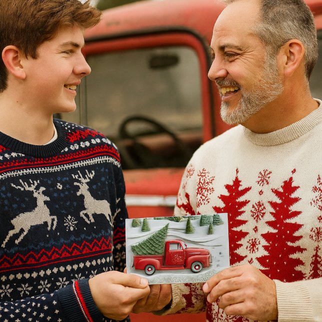 Schneelandschaft mit rotem LKW Weihnachten (Red truck Christmas card for Dad or Grandpa perfect for sons, teens, and truck lovers.)