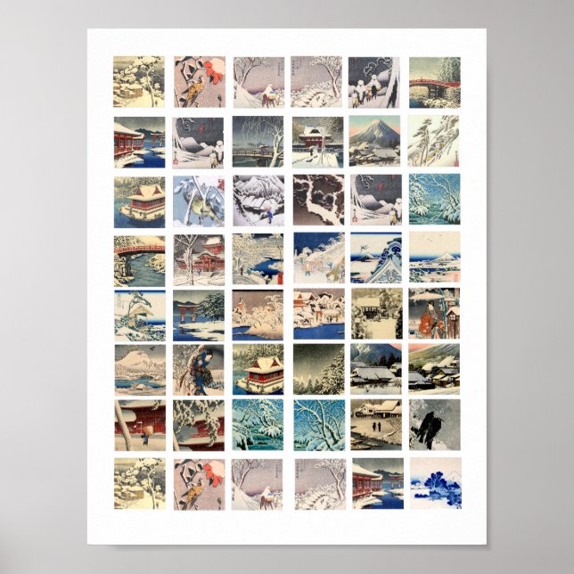 Schneelandschaften japanische Holzblöcke Kunstwerk Poster (Vorne)