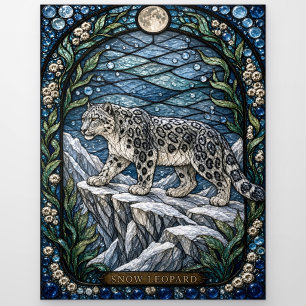 Schneeleopard Alpine Ledge Illumina Bleiglas Postkarte
