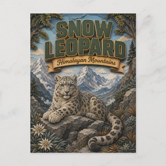 Schneeleopard Himalaja POPCUT Postkarte (Vorderseite)