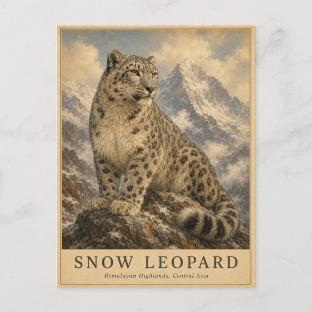 Schneeleopard Himalaya VINTAGE Postkarte (Vorderseite)