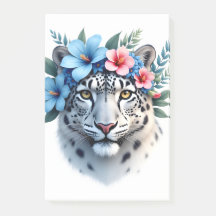Schneeleopard mit blauem und rosa floralem Kronen