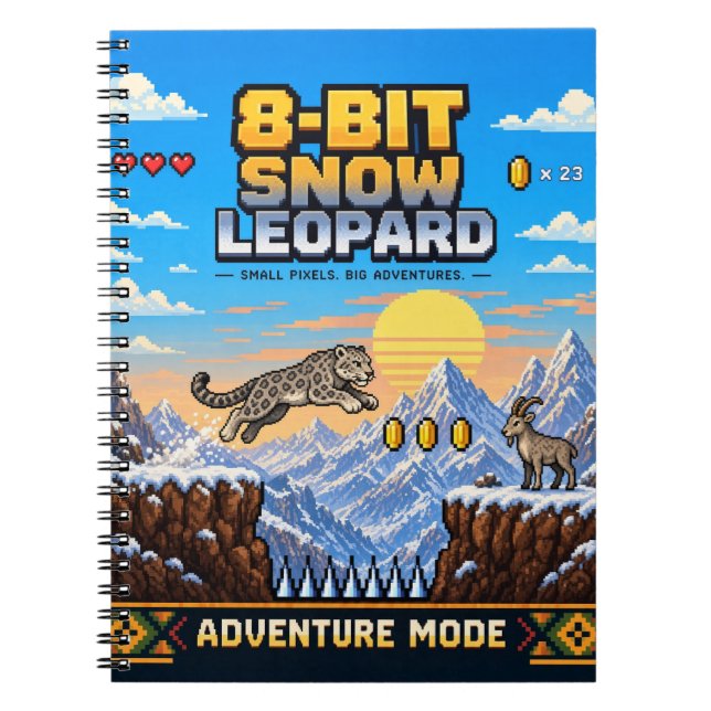 Schneeleopard, Retro-8-Bit-Pixelkunst Notizblock (Vorderseite)