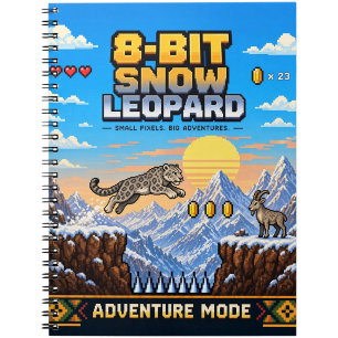 Schneeleopard, Retro-8-Bit-Pixelkunst Notizblock