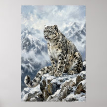 Schneeleopard-Totem-Wandkunst – Feine Kunst Wildti