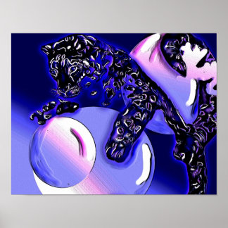 Schneeleopard und Mond Poster