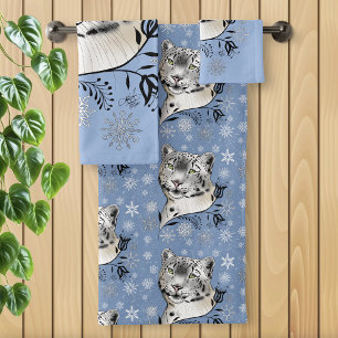 Schneeleopard und Schneeflocken Badhandtuch Set