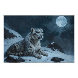 Schneeleopard und Vollmond Poster
