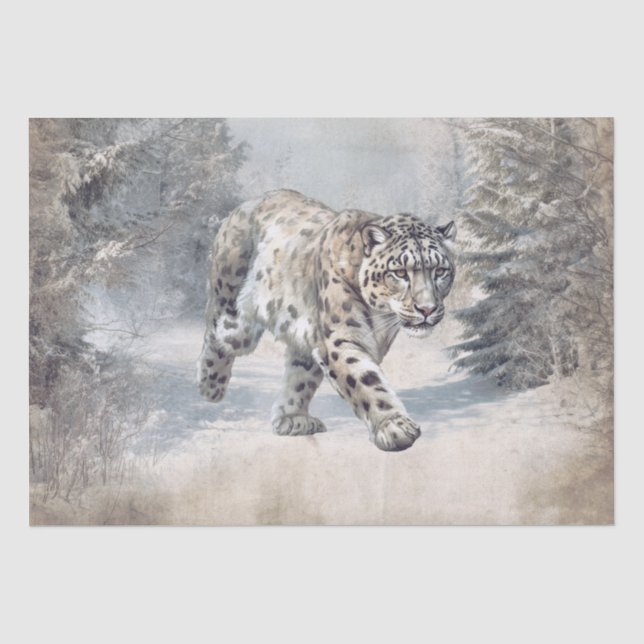 Schneeleopard Wildkatze Aquarell Seidenpapier (Vorderseite)