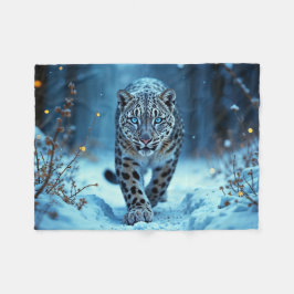 Schneeleopard Winter majestätisch blauer mit Augen Fleecedecke