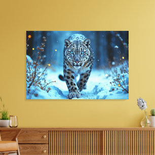 Schneeleopard Winter majestätisch blauer mit Augen Leinwanddruck