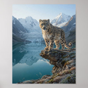 Schneeleoparden-Bergpanorama Alpensee Gletscher Poster