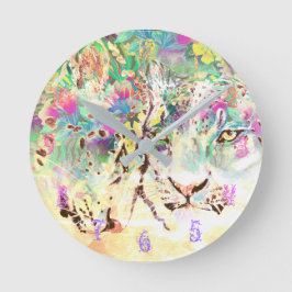 Schneeleoparden tropische Blume Hawaiianische Tier Runde Wanduhr