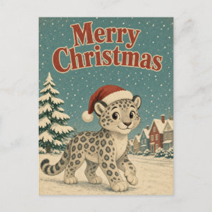 Schneeleoparden-Winterdorf-Tier-Weihnachten Postkarte