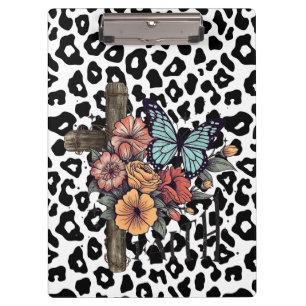 Schneeleopardenkreuz, Blumen und Schmetterlinge Klemmbrett