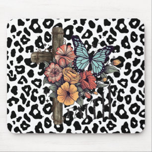 Schneeleopardenkreuz, Blumen und Schmetterlinge Mousepad