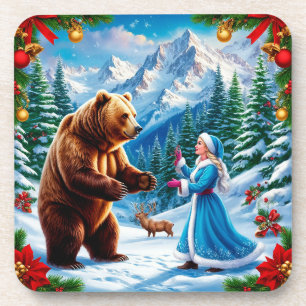 Schneemädchen bezaubernde Winterlandschaft Getränkeuntersetzer