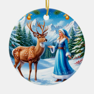 Schneemädchen bezaubernde Winterlandschaft Keramik Ornament