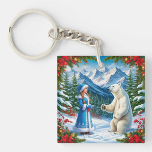Schneemädchen mit festlicher Dekoration und Eisbär Schlüsselanhänger