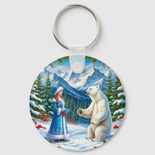 Schneemädchen mit festlicher Dekoration und Eisbär Schlüsselanhänger