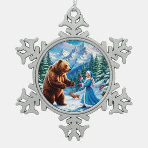 Schneemädchen verzaubert Winterlandschaft Schneeflocken Zinn-Ornament