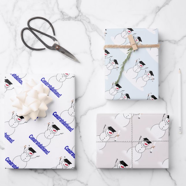 Schneemann-Abschluss  Geschenkpapier Set (Vorderseite)