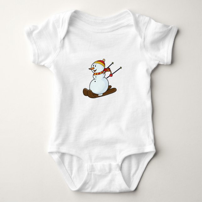 Schneemann als Skifahrer mit Skis & Cap Baby Strampler (Vorderseite)