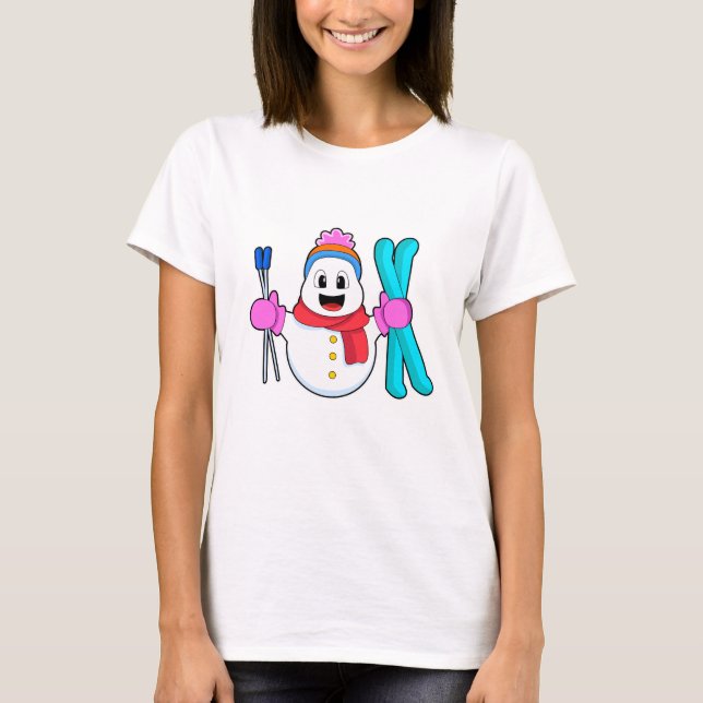 Schneemann als Skifahrer T-Shirt (Vorderseite)