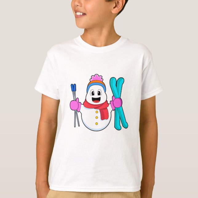 Schneemann als Skifahrer T-Shirt (Vorderseite)