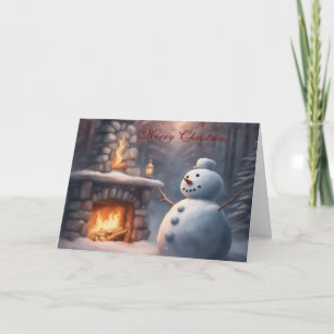 Schneemann an einem Außenkamin Weihnachten Karte