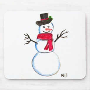 Schneemann Aquarell gemalt vintage Winter Mousepad
