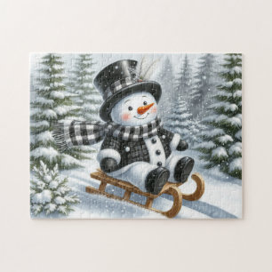 Schneemann auf dem Schlitten Puzzle