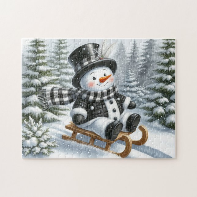 Schneemann auf dem Schlitten Puzzle (Horizontal)