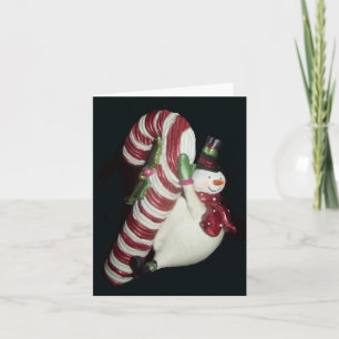 Schneemann auf einem Candy Cane Foto Faltkarte
