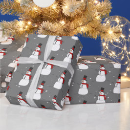 Schneemann auf grauem Papier Geschenkpapier