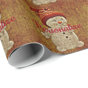 Schneemann auf Jute süß rustikal Winter Geschenkpapier