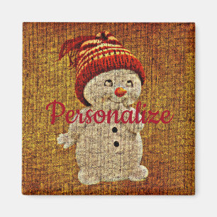 Schneemann auf Jute süß rustikal Winter Magnet