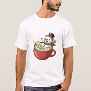 Schneemann auf Matcha-Badewanne Lustiges Weihnacht T-Shirt