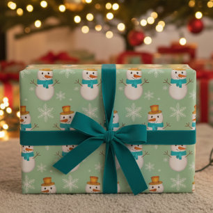 Schneemann auf Pfefferminzgrün Geschenkpapier
