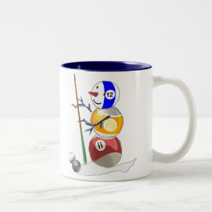Schneemann aus Billardkugeln Zweifarbige Tasse