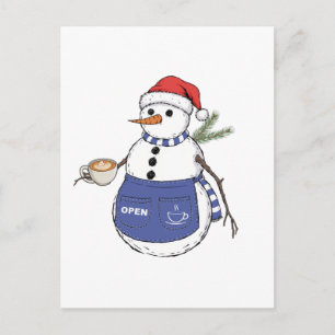 Schneemann-Barista-Weihnachten 2026 Holiday Kaffee Feiertagspostkarte