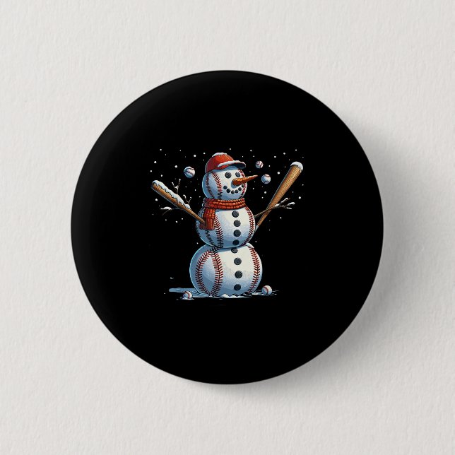 Schneemann Baseball Weihnachten Winter  Button (Vorderseite)