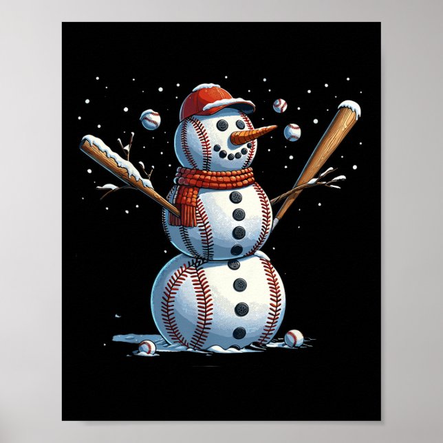 Schneemann Baseball Weihnachten Winter  Poster (Vorne)