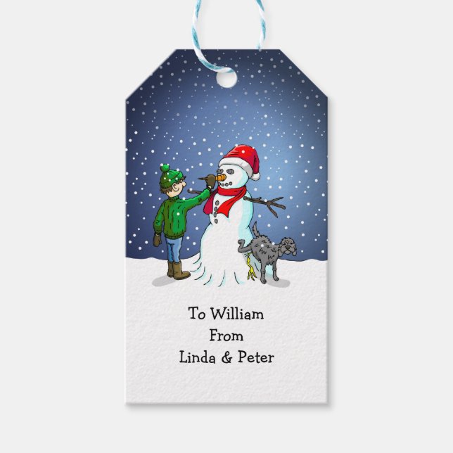Schneemann Bauen Geschenkanhänger (Vorderseite)
