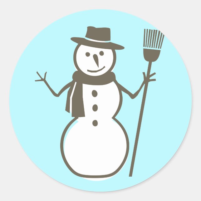 Schneemann, eisblau runder aufkleber (Vorderseite)