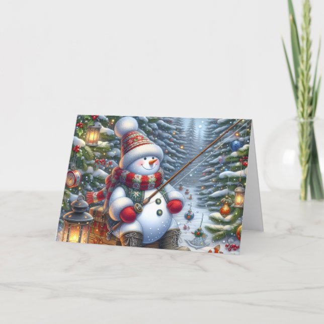 Schneemann-Eisfischen Weihnachten (Vorderseite)