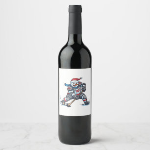 Schneemann Eishockey Weihnachten 2026 Feiertags Sp Weinetikett