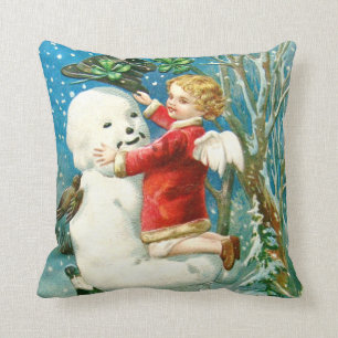 Schneemann Engel Cherub Vierblattklee Kissen