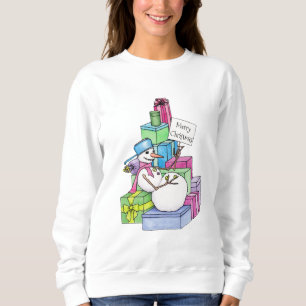 Schneemann entspannt auf Geschenken Sweatshirt