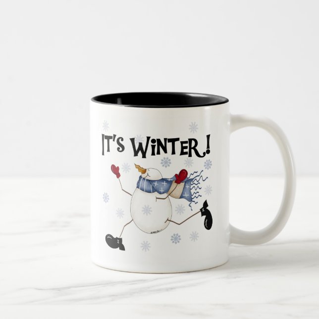 Schneemann Es ist Winter Zweifarbige Tasse (Rechts)